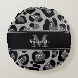 silver and black glittery monogramed personalized ラウンドクッション