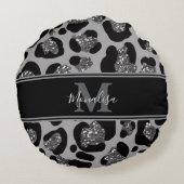 silver and black glittery monogramed personalized ラウンドクッション (裏面)