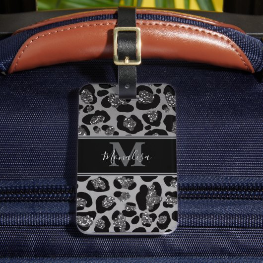 silver and black glittery monogramed personalized ラゲッジタグ (正面インサイチュ2)