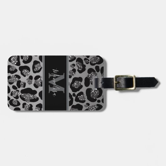 silver and black glittery monogramed personalized ラゲッジタグ (正面横)