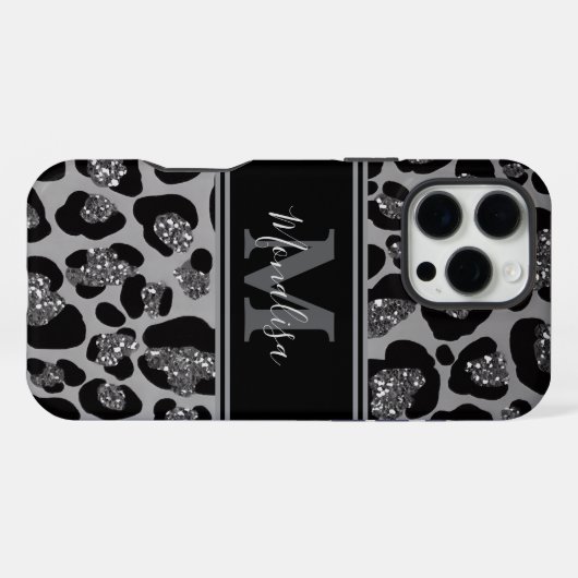 silver and black glittery monogramed personalized iPhoneケース (裏面横)