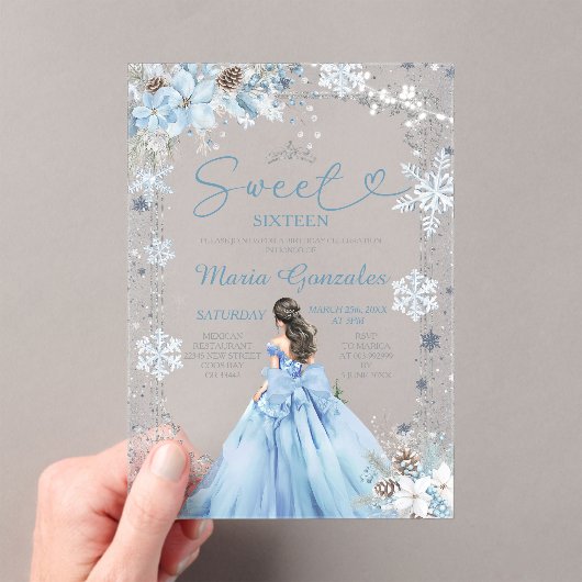 Silver and Blue Christmas Sweet Sixteen Birthday アクリル招待状 (インサイチュ (ポータブル))