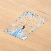 Silver and Blue Christmas Sweet Sixteen Birthday アクリル招待状 (レイダウン)