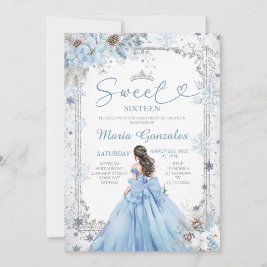 Silver and Blue Christmas Sweet Sixteen Birthday 招待状 (正面)