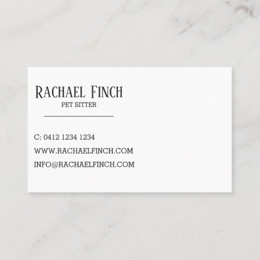 Silver And Charcoal Modern Minimalist Pet Sitter 名刺 (裏面)