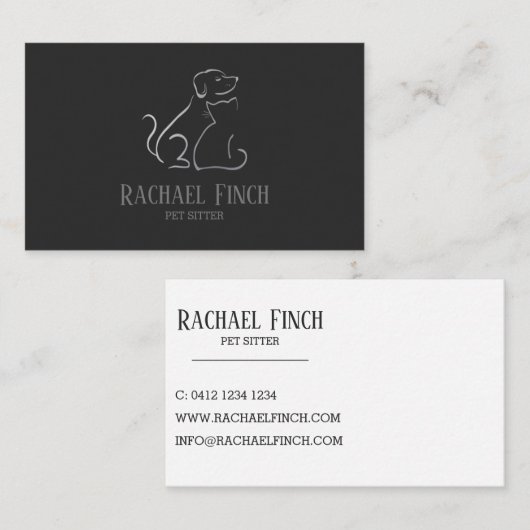 Silver And Charcoal Modern Minimalist Pet Sitter 名刺 (正面/裏面)