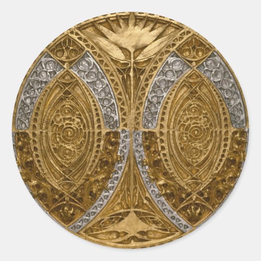 Silver And Gold Art Deco Pattern ラウンドシール (正面)