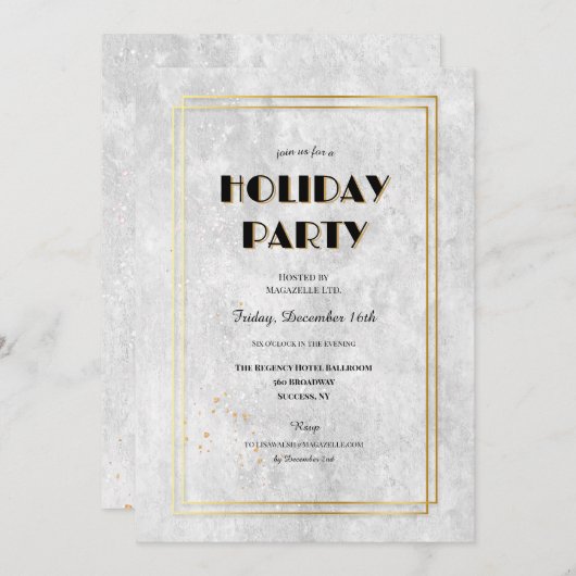 Silver and Gold Frame Holiday Party 招待状 (正面/裏面)
