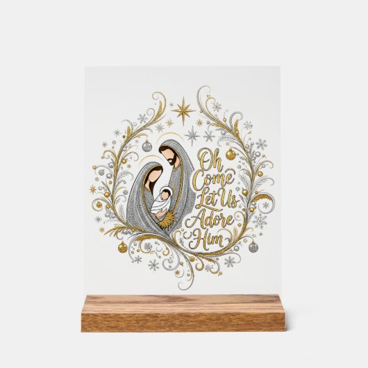 Silver and gold nativity Christmas アクリルサイン (正面)