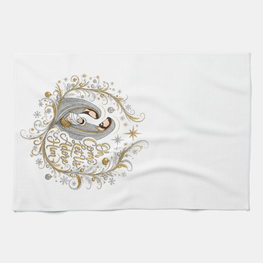 Silver and gold nativity Christmas キッチンタオル (横)