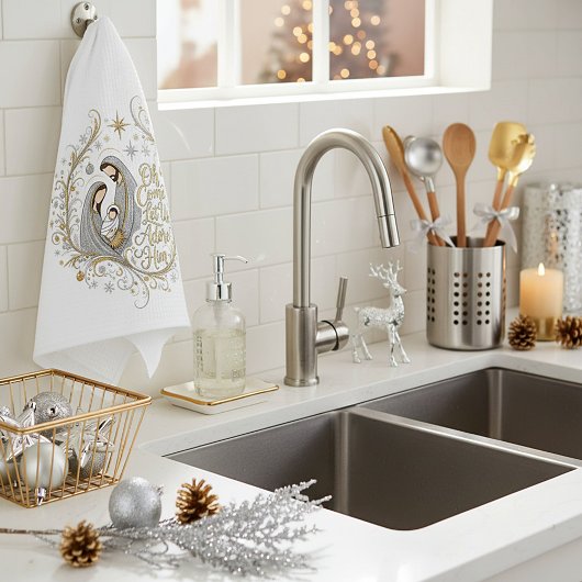 Silver and gold nativity Christmas キッチンタオル