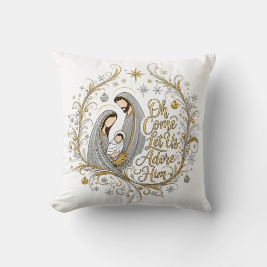 Silver and gold nativity Christmas クッション (正面)