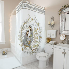 Silver and gold nativity Christmas シャワーカーテン