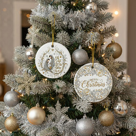 Silver and gold nativity Christmas セラミックオーナメント