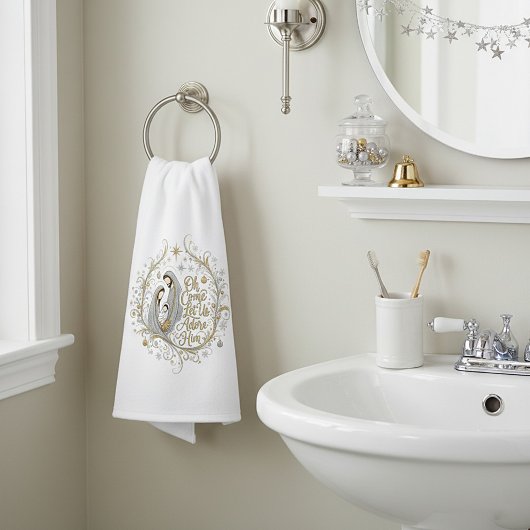 Silver and gold nativity Christmas ハンドタオル