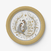 Silver and gold nativity Christmas ペーパープレート (正面)