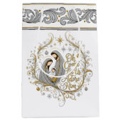 Silver and gold nativity Christmas ミディアムペーパーバッグ (正面)