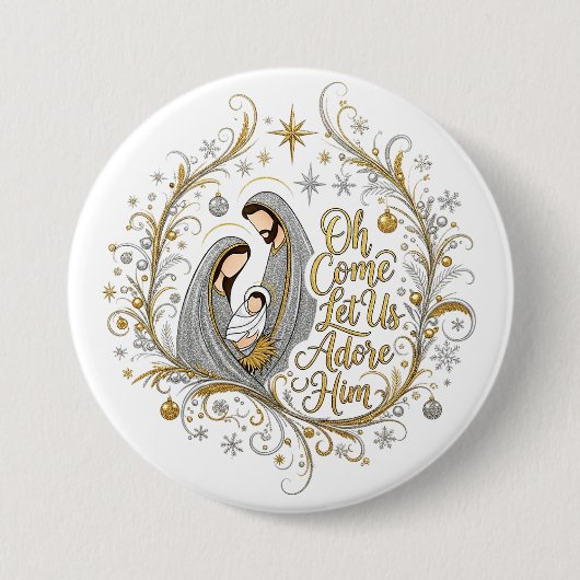 Silver and gold nativity Christmas 缶バッジ (正面)