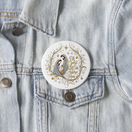 Silver and gold nativity Christmas 缶バッジ (インサイチュ)