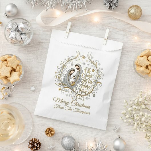 Silver and gold nativity Christmas personalized フェイバーバッグ