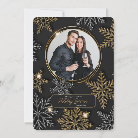 Silver and Gold Snowflakes Photo Greeting Card シーズンカード (正面)