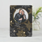 Silver and Gold Snowflakes Photo Greeting Card シーズンカード (スタンド正面)