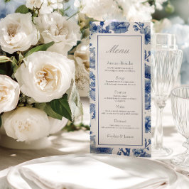 Silver And Navy Blue Wedding Flat Menu メニュー