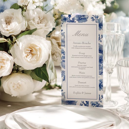 Silver And Navy Blue Wedding Flat Menu メニュー