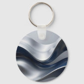 Silver And Navy Fluid Waves Abstract Modern Design キーホルダー (裏面)