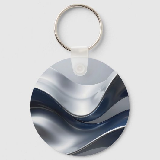 Silver And Navy Fluid Waves Abstract Modern Design キーホルダー (裏面)