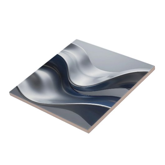 Silver And Navy Fluid Waves Abstract Modern Design タイル (側面)