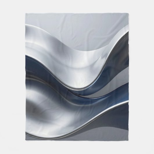 Silver And Navy Fluid Waves Abstract Modern Design フリースブランケット (正面)