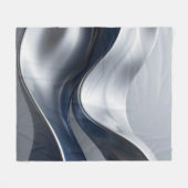Silver And Navy Fluid Waves Abstract Modern Design フリースブランケット (正面(横))