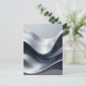 Silver And Navy Fluid Waves Abstract Modern Design ポストカード (スタンド正面)