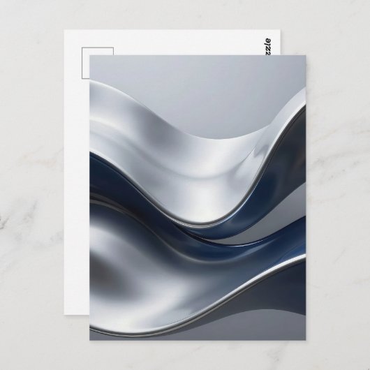 Silver And Navy Fluid Waves Abstract Modern Design ポストカード (正面/裏面)