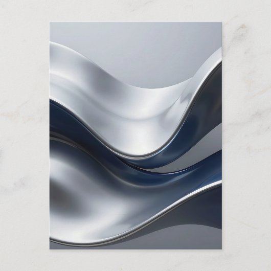 Silver And Navy Fluid Waves Abstract Modern Design ポストカード (正面)