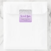 Silver and Purple Thank You Stickers スクエアシール (バッグ)