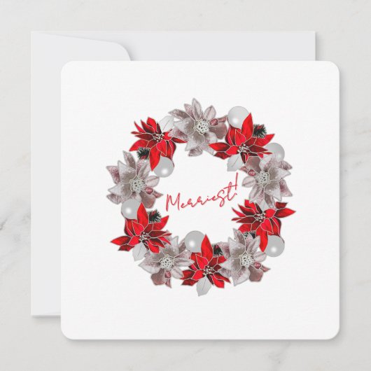 Silver and Red Minimalist Poinsettia Holiday Card シーズンカード (正面)