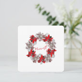 Silver and Red Minimalist Poinsettia Holiday Card シーズンカード (スタンド正面)