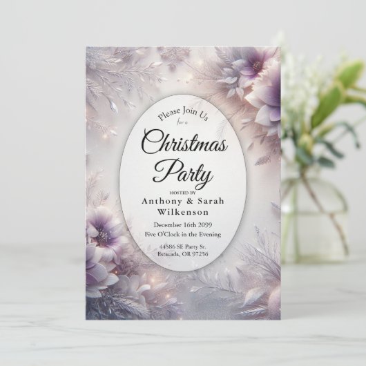 Silver and Soft Amethyst Winter Christmas Party 招待状 (スタンド正面)