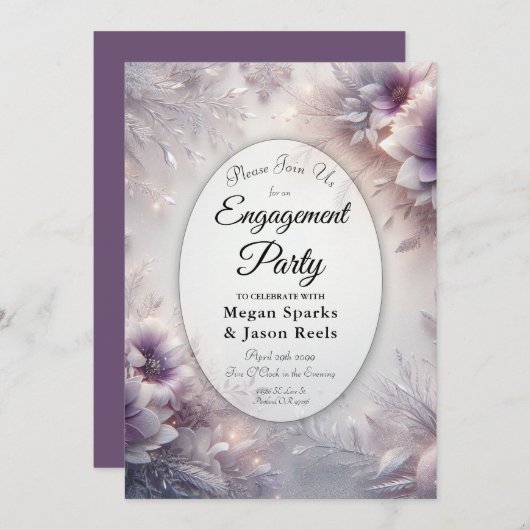 Silver and Soft Amethyst Winter Engagement Party 招待状 (正面/裏面)