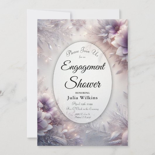 Silver and Soft Amethyst Winter Engagement Shower 招待状 (正面)