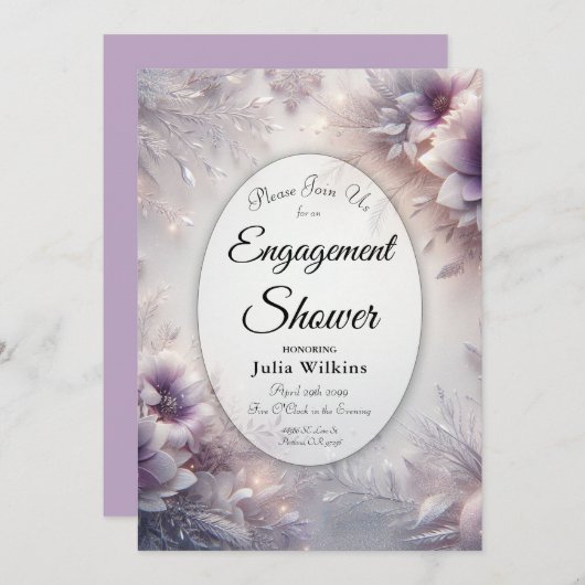 Silver and Soft Amethyst Winter Engagement Shower 招待状 (正面/裏面)
