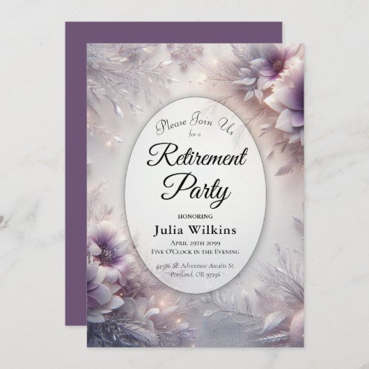 Silver and Soft Amethyst Winter Retirement Party  招待状 (正面/裏面)
