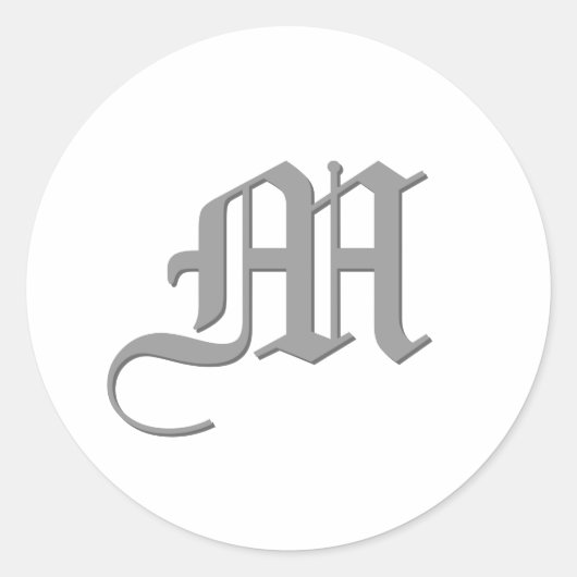 SILVER and WHITE Monogram Mステッカー – 結婚の文字 ラウンドシール (正面)