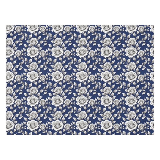 Silver And White Roses テーブルクロス (正面(横))