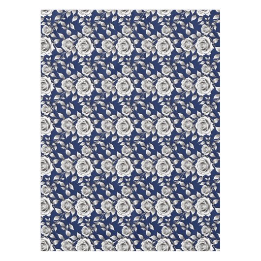 Silver And White Roses テーブルクロス (正面)