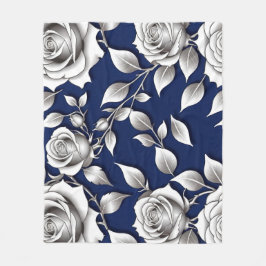 Silver And White Roses フリースブランケット