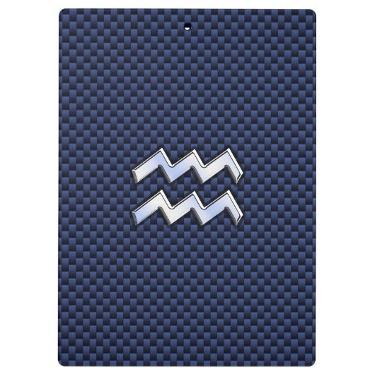 Silver Aquarius Sign on Navy Blue Carbon Fiber Art クリップボード (裏面)