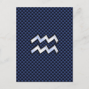 Silver Aquarius Sign on Navy Blue Carbon Fiber Art ポストカード